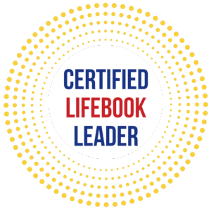 Certified Lifebook Leader Logo. Circular yellow with red and blue lettering inside.
