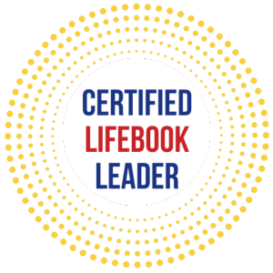 Certified Lifebook Leader Logo. Circular yellow with red and blue lettering inside.