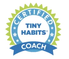 Logo for Certified Tiny Habits Coach. Colored green blue and white.