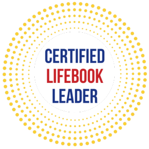 Certified Lifebook Leader Logo. Circular yellow with red and blue lettering inside.